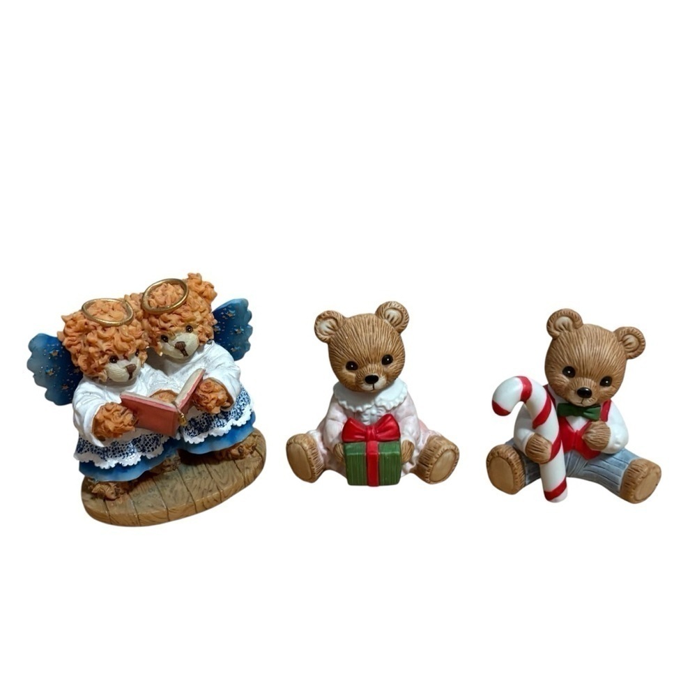 Vintage Ceramic Bear Bundle Set Decor Christmas Angels Candy Cane Decoration